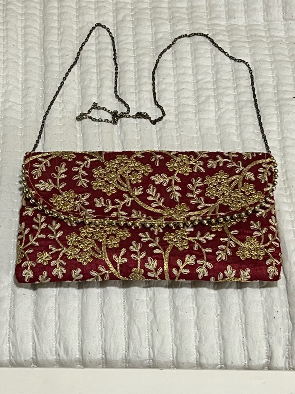 Gold-Embroidered Red Evening Clutch